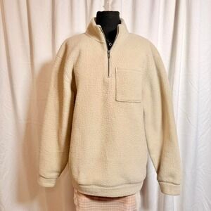 GAP Beige Sherpa Fleece Quarter Zip Pullover Men's M